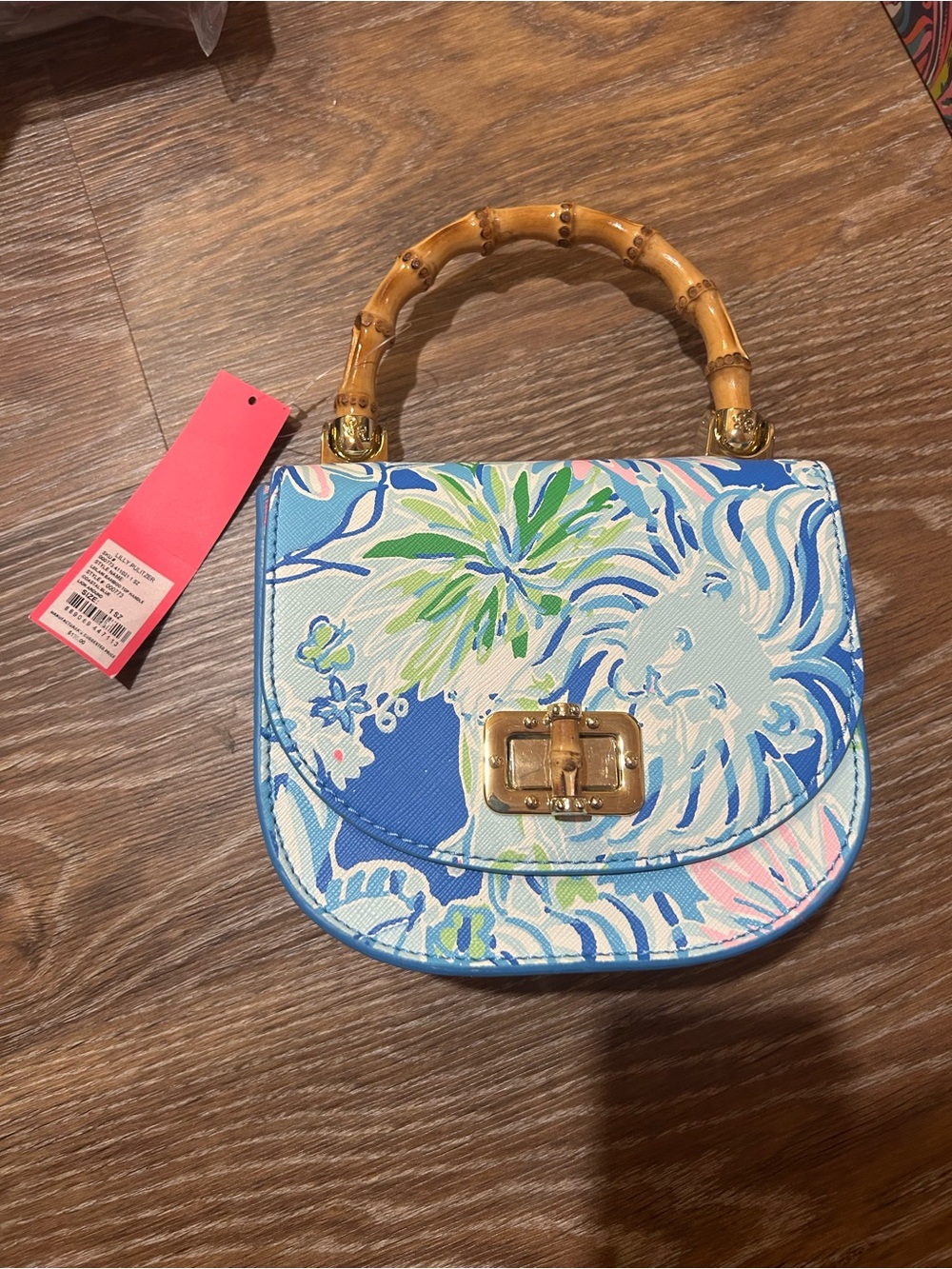 Lilly Pulitzer Blue Floral Mini Top-Handle Bag with Bamboo Handle